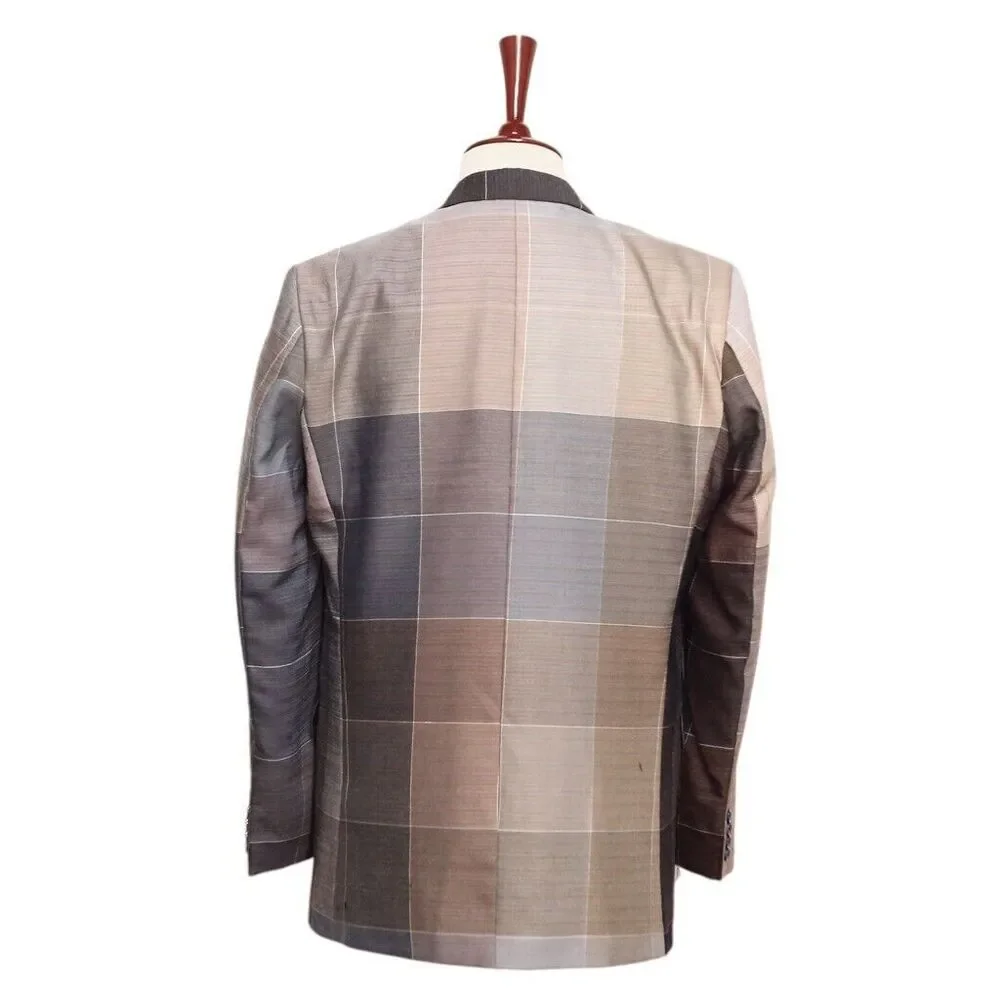 Mens Blazer Colorblock Patchwork Beige Brown Party Jacket Wedding Sport Coat 42R